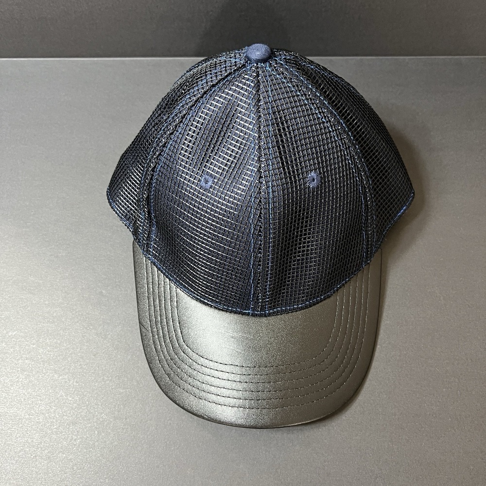GentsCo GENTS SnapBack Hat Mesh Top Leather Brim Black Blue O/S NWT Retail $60